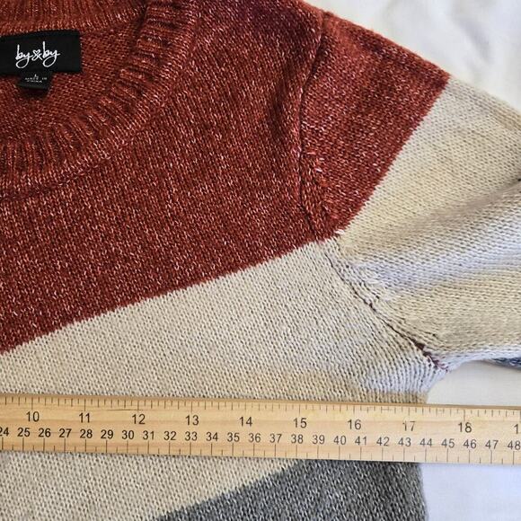 By & By Knit Crewneck Sweater Large Rainbow Retro Chevron Cozy Asymmetrical Hem - Picture 10 of 11